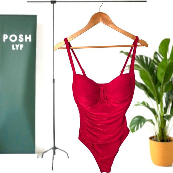 La Blanca Ruched One Piece Swimsuit Padded Cups Red Size 10 - Picture 1 of 11